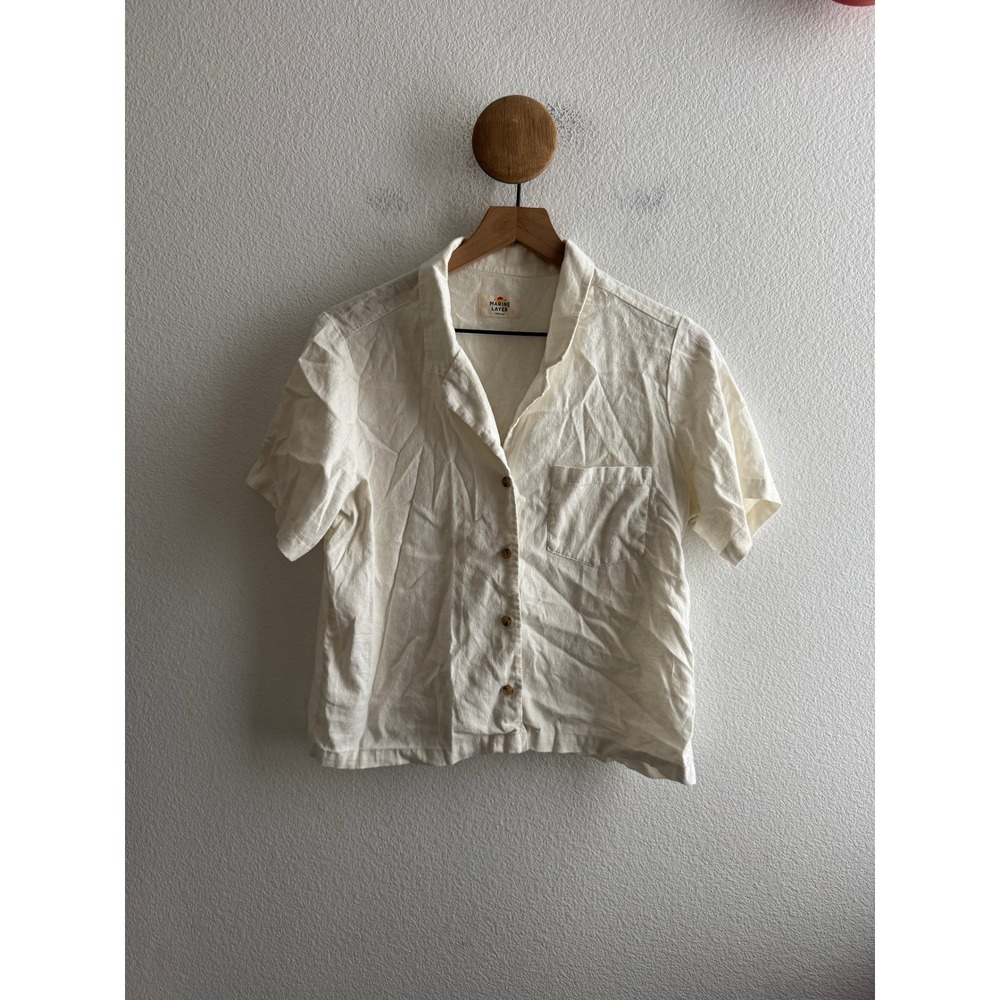 Marine Layer Womens Hemp Tencel Short Sleeve Button Up Shirt Size Medium